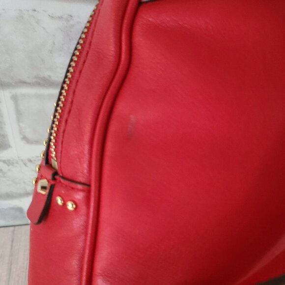 Michael Kors Rhea MD Studded Messenger Backpack Red Rose Motif Leather - Picture 8 of 12